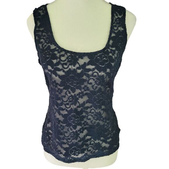 BCBGMAXAZRIA  Irini Navy Blue Lace Tank Top Shirt Sleeveless Small - Picture 1 of 9